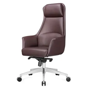Yüksek kalite lüks yönetici koltuğu ahşap Pu deri patron bilgisayar sandalyesi ofis mobilya personeli metal taban dönen sandalye