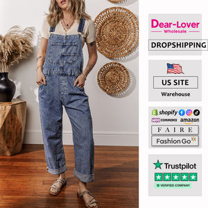 Cher amoureux en gros Boutique en vrac Western jambe droite une pièce décontracté Vintage dames <span class=keywords><strong>Jean</strong></span> Denim combinaison femmes - Product Image 1