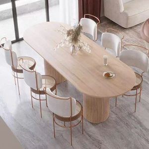 <b>Wooden</b> oval household dining table and chair with minimalist and luxurious design office <b>desk</b> conference table workbench - Product Image 2