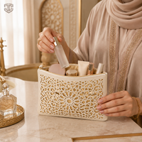 Sac de maquillage portable découpé au laser, creux, durable, avec doublure dorée, motif arabesque marocain, cadeau de l'Aïd, impression laser personnalisée, OEM