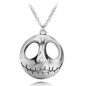 ZRM de joyería de moda de la cabeza del cráneo Skellington Collar para hombres, llavero de la pesadilla antes de Navidad Jack cráneo collar y clave de la cadena