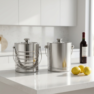Stainless Steel Double Wall Insulated <b>Ice</b> Bucket with Handle Ribbed Design and Striped Pattern - Product Image 3