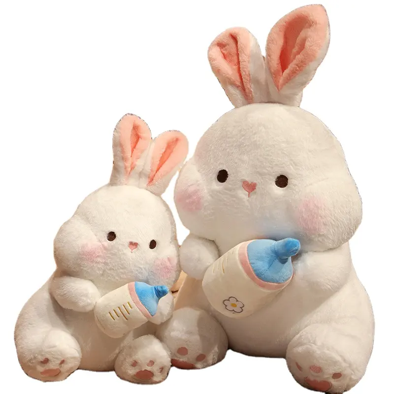 어린이와 소녀 용 플러시 장난감 r에 적합한 병 베개가있는 고품질의 부드러운 토끼 플러시 인형이있는 슈퍼 귀여운 봉제 인형