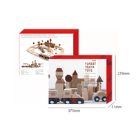 Ensemble de train en bois naturel avec blocs de construction, thème Forêt, comprenant Tour, Château, Arbres en pin, Panneaux de signalisation, 18 formes de voies, 100 modes de construction, Échelle 1:12