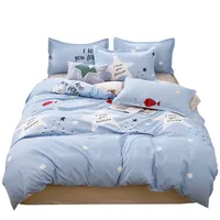 Ensemble de Literie Trois Pièces en Coton Brossé Lavé du Fabricant pour Lit Simple de Dortoir avec Drap Plat, Taie d'Oreiller et Housse de Lit