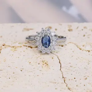 2024 New fashion natural oval Blue Topaz rings jewelry women crystal eternity brilliant Blue gemstone adjustable wedding rings