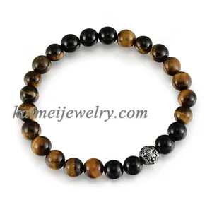 Newest Design Knotted Cord Natural Tiger Eye Stone Mens Macrame Charm Beads Bracelet