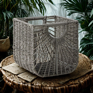 Cesta de Almacenamiento de Mimbre Tejida a Mano, Rectangular Gris con Asas Dobles para Almacenamiento en Cajones de Hogar u Hotel - Product Image 1
