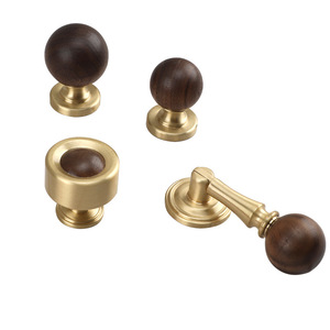 Chinese Style <b>Walnut</b> Wood Cabinet Handle Brass Round <b>Drawer</b> Knob Durable Wardrobe Furniture Hardware - Product Image 4