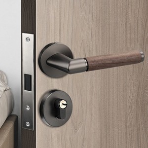 <span class=keywords><strong>Poignée</strong></span> de porte intérieure en <span class=keywords><strong>bois</strong></span> de noyer noir gris, style rétro européen, nouvelle mode, serrure à levier en aluminium pour appartement, maison, chambre à coucher - Product Image 1