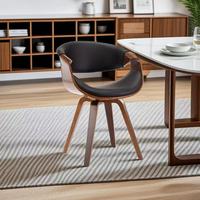 Chaise de salle à manger minimaliste italienne en bois massif avec accoudoirs en cuir PU, dossier pivotant, pour usage hôtelier, démontable