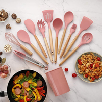 Ensemble d'ustensiles de cuisine en silicone de qualité supérieure, 12 pièces, de qualité alimentaire, avec manche en bois, outils de cuisson antiadhésifs robustes, sans BPA