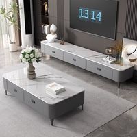 Ensemble de meubles de salon de luxe en bois et marbre avec meuble TV LCD et table basse, avec rangement, pour la décoration intérieure