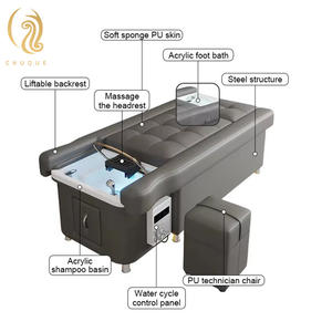 سرير شامبو وتدليك كهربائي فاخر وعصري قابل للتخصيص، مزود بحوض سبا للرأس وحمام للقدمين ومسند ظهر قابل للرفع والإمالة - Product Image 5