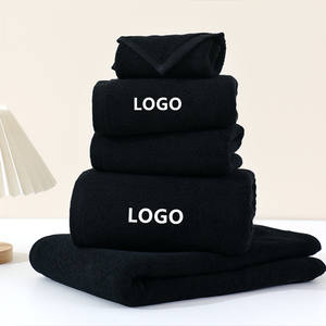 Toalla negra al por mayor para salón de barbería, toalla de algodón para peluquería, logotipo bordado personalizado, toalla para el pelo de spa de belleza - Product Image 1