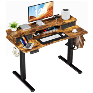 Mobilier de <span class=keywords><strong>bureau</strong></span> à domicile Poste de travail électrique réglable en hauteur <span class=keywords><strong>Bureau</strong></span> debout avec double tiroir Table debout avec étagère de <span class=keywords><strong>rangement</strong></span> - Product Image 2