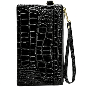 Fazmax Corporation Black Crocodile Texture Clutch <b>Wallet</b> with <b>Zip</b> Around Closure and Wrist Strap Model A43 - Product Image 1