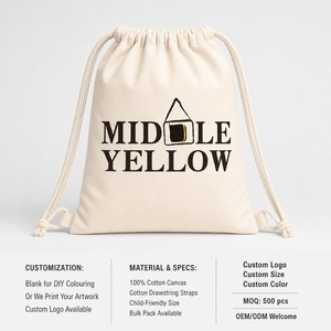 Custom Kids <b>Canvas</b> <b>Drawstring</b> <b>Bag</b> Blank DIY Coloring Cotton Cinch Sack OEM Reusable Party Favor Factory Direct Wholesale MOQ - Product Image 3