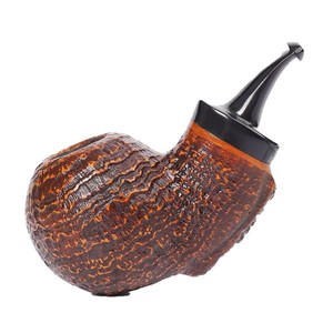 Muxiang Handcrafted Solid Wood Tobacco Pipe Bent Type Apple Shape Fragrant Briar With Burl Bark For Men Smoking - Product Image 3