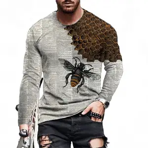 Digital 3D Printing Casual Slim Fashion Fashion Long Sleeve Men's 3D T-Shirt Wholesale