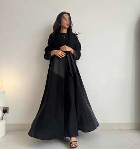 2025 черное модное элегантное, скромное, арабское платье, шикарное льняное макси для мусульман, в сочетании с серой - Product Image 6