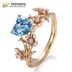 Personalized flower design 18k 14k yellow gold <b>ring</b> Heart Cut blue IGI certificate lab grown <b>diamond</b> <b>ring</b> fashion fine jewelry - Product Image 1