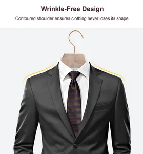 Deluxe özel yetişkin ceket takım elbise askıları Metal kanca gömlek elbise ahşap Wwoodwith Logo demir doğal özel Logo İşlevli 44