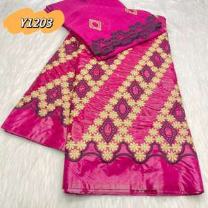 Haute qualité 100% coton africain riche Bazin dentelle ensemble bleu marine couleur Guniea <span class=keywords><strong>brocart</strong></span> 5 Yards + 2 Bazin dentelle Inmyshop - Product Image 6