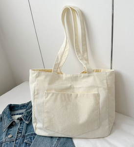 Sac à main multifonctionnel en coton et velours côtelé avec logo personnalisé, poche et fermeture éclair, sac de shopping - Product Image 3