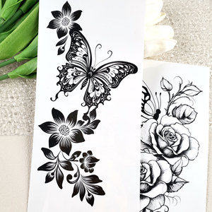 Autocollants de <span class=keywords><strong>tatouage</strong></span> de fleurs de <span class=keywords><strong>papillon</strong></span> noires, imperméables, longue durée, art corporel réaliste - Product Image 5
