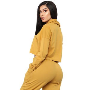 Survêtement à capuche pour femme, ensemble deux pièces, haut court, vêtements <span class=keywords><strong>de</strong></span> sport, essentiels, vente en gros, 2020 - Product Image 5