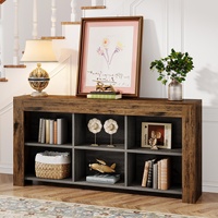 Table console avec rangement, table de canapé longue et étroite de 63 pouces, table d'entrée avec 6 cubes, étagères de rangement pour ferme