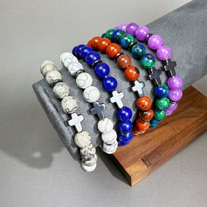 8mm rundes Lapislazuli-Perlen armband mit Diamant-Frauen-feinem buddhistischen Jubiläums geschenk, das Kristallkreuz-Kugel muster heilt - Product Image 1