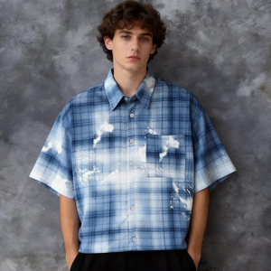 Camicia a Quadri con Bottoni e Stampa Grafica a <span class=keywords><strong>Ragno</strong></span>, Logo Personalizzato, Stile Streetwear Casual, T-Shirt Corta a Righe per Uomo - Product Image 1