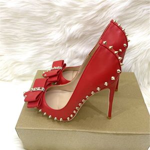 Escarpins à talons aiguilles pour femme, à rivets cloutés et nœud, chaussures de travail - Product Image 6