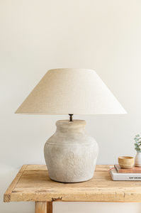 Hamo Vase Lamp White/<b>Light</b> Fawn Water Jug Table Lamp Mottled Beige Weathered Vintage Wabi Sabi Fabric Decorative Art Deco - Product Image 2