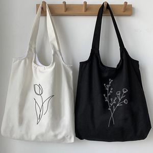 Weeyeco — fourre-tout en toile avec des fleurs pour femmes, réutilisable, à bandoulière, idéal pour le Shopping, style Vintage, pliable - Product Image 2