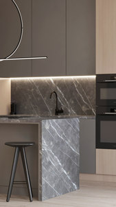 Moderno minimalismo Villa armadio cucina appartamento armadi modulari in legno naturale tono cucina cappa elettrica di sollevamento - Product Image 5