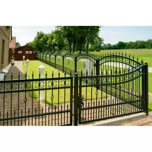 factory direct sale Black Powder Coated Wrought Iron fence Garden Steel Pale Picket Fence