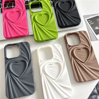 Coque de téléphone Ins Style Stéréo 3D Cœur Plissé, Sensation Mat, Couleur Unie, Housse Souple en TPU pour iPhone 12 13 14 15 16 17 Pro Max