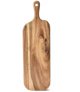 Planche à découper en bois d'acacia avec poignée Planche de charcuterie en bois longue de petite taille Paddle Cheese pour la viande de cuisine, pizza