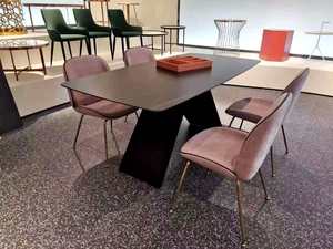 Moderno tavolo da pranzo all'aperto 80x140 80x160 90x180cm da banco nero pietra artificiale lucidata superficie di piastrelle di ceramica - Product Image 4