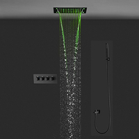 Nouvelle douchette thermostatique rectangulaire noire mate avec cascade LED multifonction et pommeau de douche intelligent