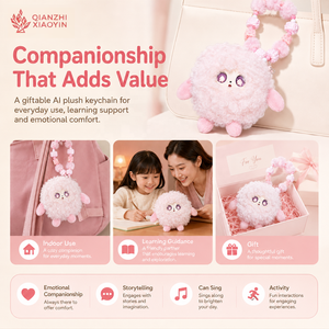 Llavero de Peluche de Oveja Rizada Rosa con IA, Compañero con Clonación de Voz en Más de 80 Idiomas (ChatGPT), Memoria de Largo Plazo y Múltiples Roles, Cadena de Cuentas Esponjosa - Product Image 2