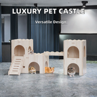 Cage à hamster multifonctionnelle en bois de pin de luxe à double couche, design moderne, plusieurs compartiments, avec échelle, pour extérieur – Meilleure vente