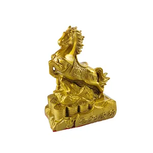 Factory Wholesale Metal Design Crafts Home Fengshui Ornaments Home Decor Golden Brass Zodiac Horse Ornaments Animal Statue