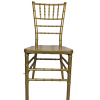Chaise moderne Chiavari Celina en résine PC dorée pour les repas en plein air et les fêtes Mobilier d'extérieur durable
