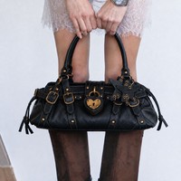 Sac carré à fermeture éclair Love Lock au design original, Nouveau style 2026, avec rivets rétro, grande capacité, sac porté épaule et à la main
