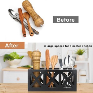 Boîte de rangement pour couverts en bois, rectangulaire, noire, organisateur de cuisine, porte-vaisselle - Product Image 3