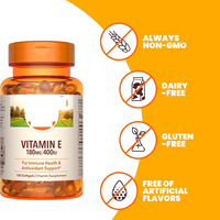 Vente en gros de gélules de vitamine E de haute qualité, compléments alimentaires pour soutenir l'immunité des adultes, 100 gélules, capsules de vitamine E de qualité supérieure, 2 par jour